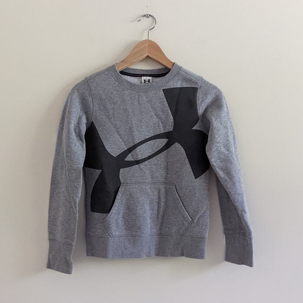 Under Armour Girls YMD/10-12 Hype Crew Cotton Sweatshirt Gray Kangaroo Pocket